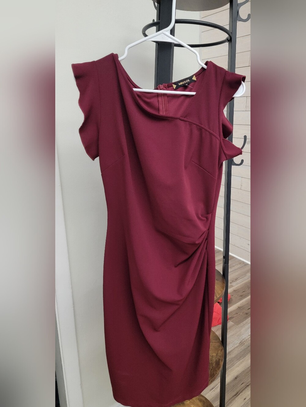 Miusol Wine Red Draped Midi Dress size MED, new wt/out tags